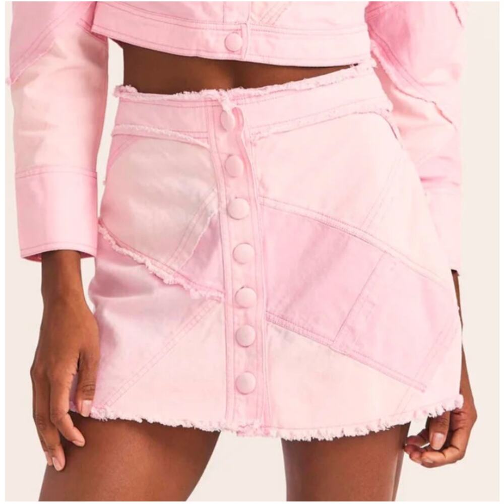 LoveShackFancy Cayde Mini Skirt Pastel Pink Colorblock SIZE 0 XS Patchwork Aline
